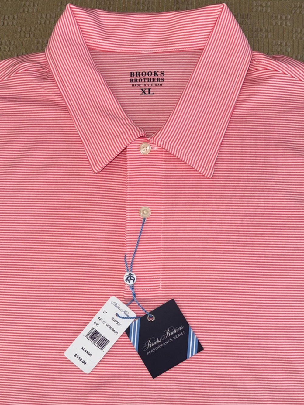 Brooks Brothers Men’s Pink and White Striped Performance Polo